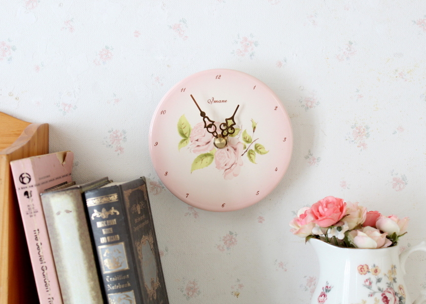 イマン ダイアナローズ 陶器 壁掛け時計S － フレンチカントリーのバラ 